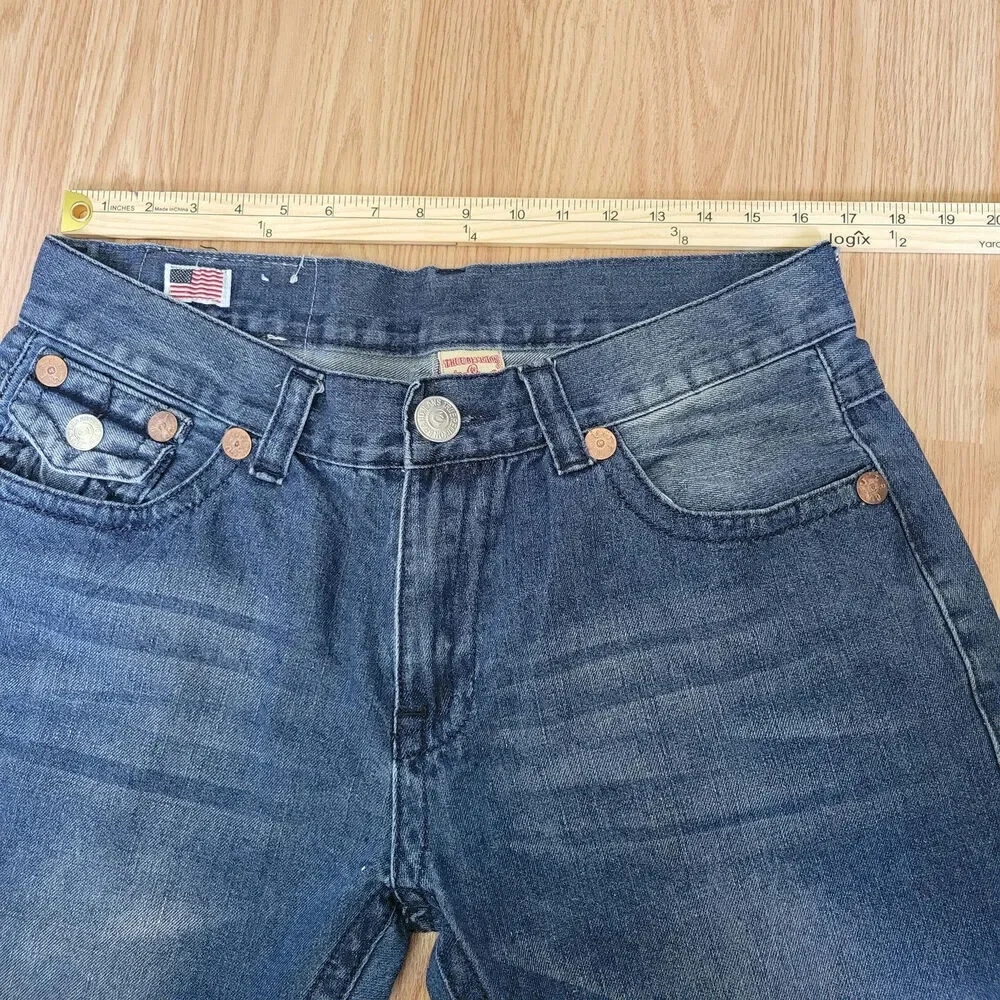 True Religion Mens Denim Shorts Sz 34 Blue‎ Jean Medium Wash Whiskers